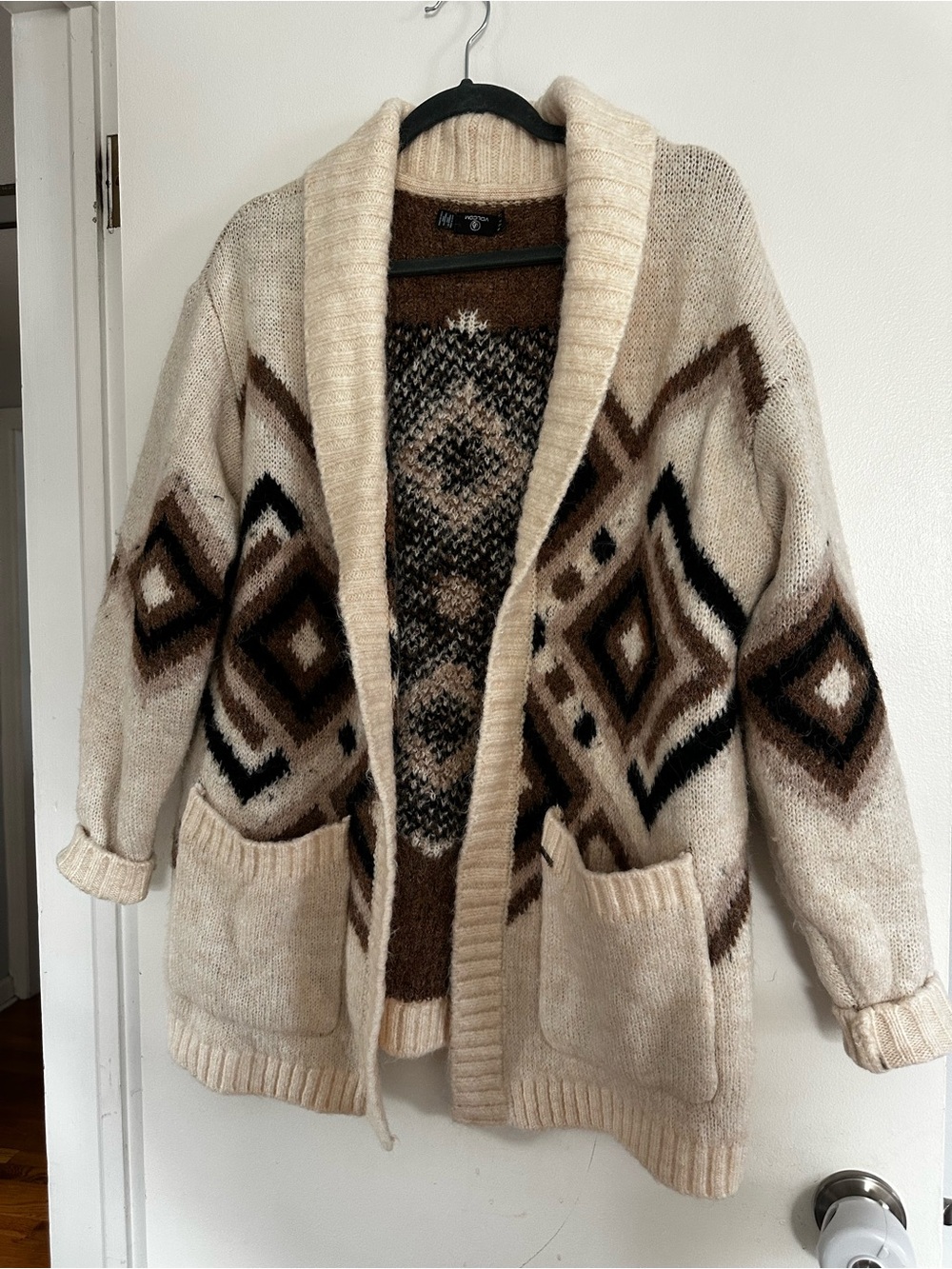 Volcom Cream, Brown & Black Geometric Shawl Cardigan